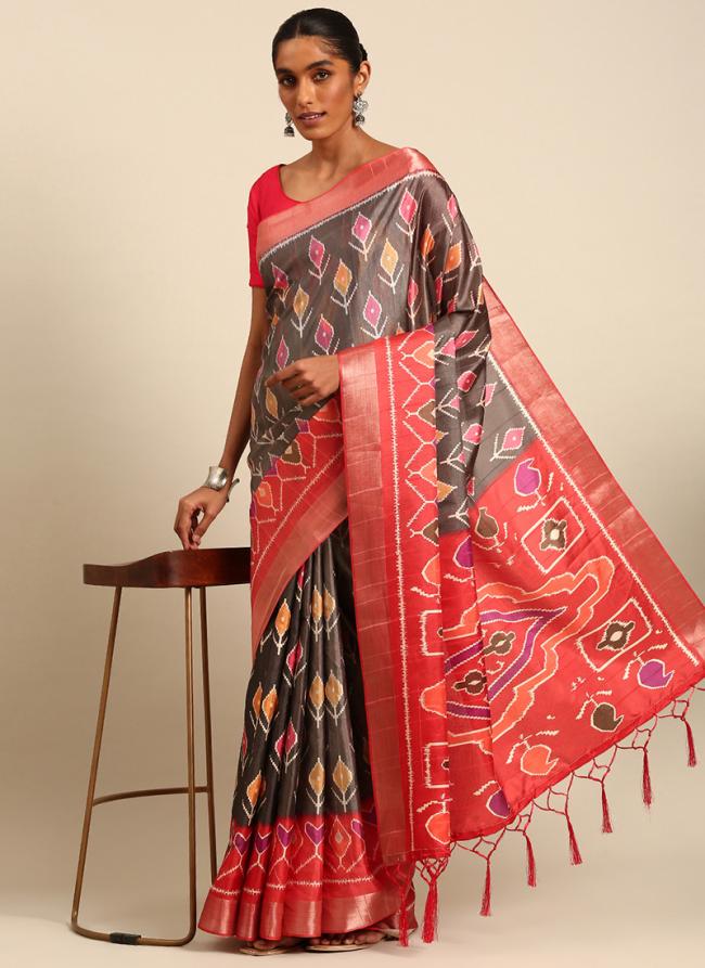 Cotton Grey Casual Wear Printed Saree